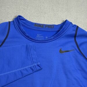 Nike Pro Hyperwarm Shirt Mens Medium Fitted Royal Blue Long Sleeve Athletic